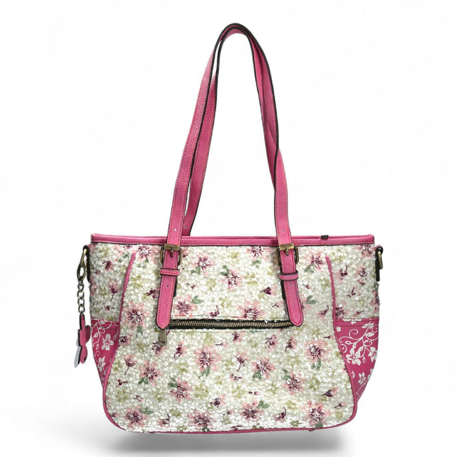 Laura Vita Aloe-02 Womens Rose Pink Floral Print Adjustable Straps Shoulder Tote Bag