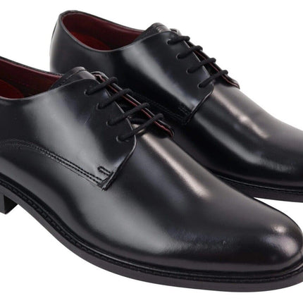 Mens Retro Oxford Brogue Derby Shoes In Black Patent Leather