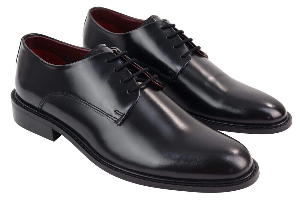 Mens Retro Oxford Brogue Derby Shoes In Black Patent Leather