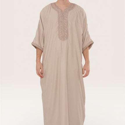 Men's Salmon Moroccan Thobe Robe Djellaba Gandoura Eid Jubba- HM66