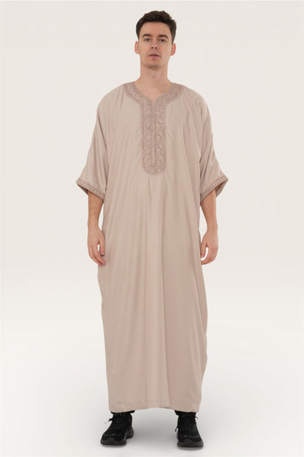 Men's Salmon Moroccan Thobe Robe Djellaba Gandoura Eid Jubba- HM66