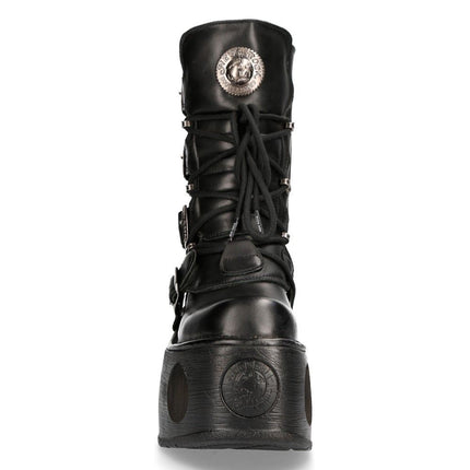 New Rock Metallic Black Leather Neptuno Gothic Boots - 373-S2