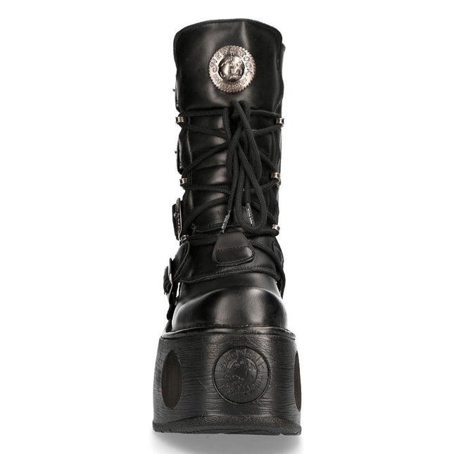 New Rock Metallic Black Leather Neptuno Gothic Boots - 373-S2