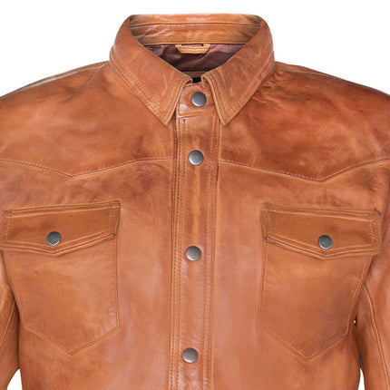 Mens Retro Leather Shirt Jeans Jacket-Beijing