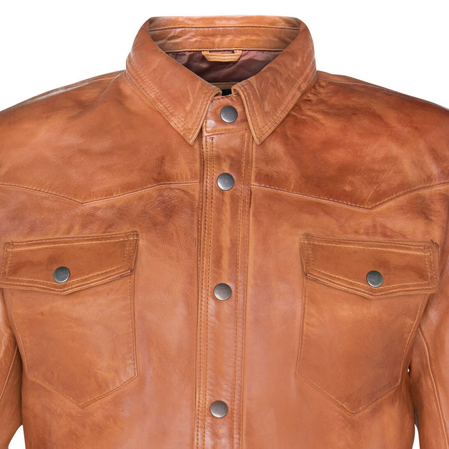 Mens Retro Leather Shirt Jeans Jacket-Beijing