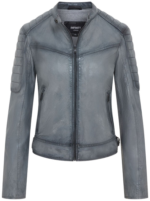 Womens Retro Biker Quilted Vintage Leather Fitted Motorcycle Jacket