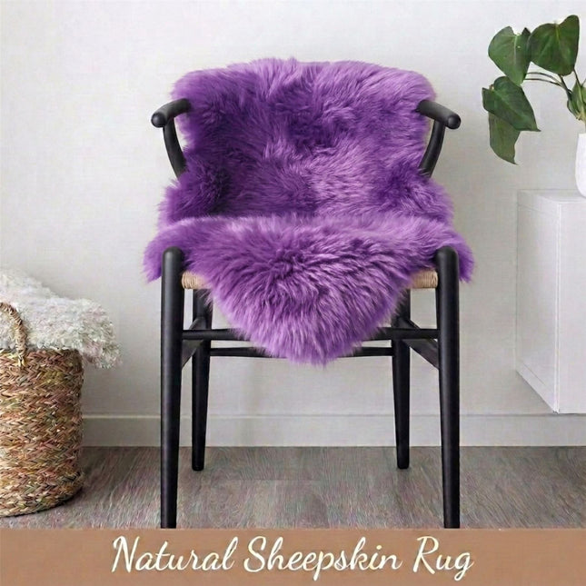 Genuine Bright Violet Sheepskin Natural Silky Soft Fluffy Real Wool Rug