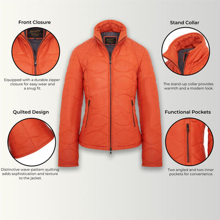 Womens Puffer Warm Quilted Leather Bomber Jacket