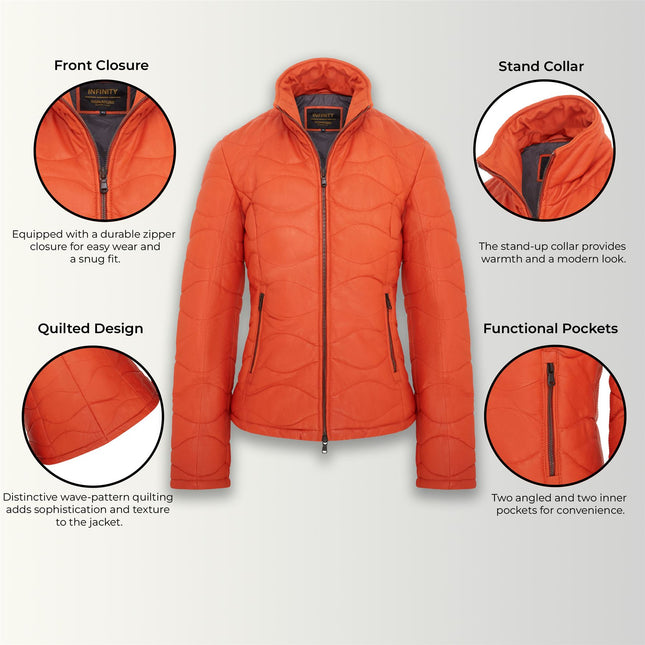 Womens Puffer Warm Quilted Leather Bomber Jacket