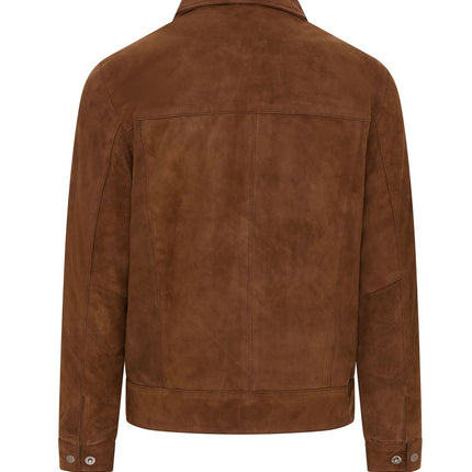 Mens Retro Brown 100% Goat Suede Leather Harington Biker Jacket