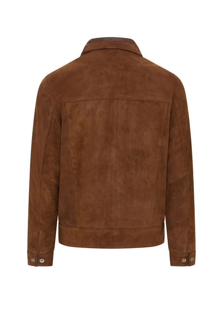 Mens Retro Brown 100% Goat Suede Leather Harington Biker Jacket