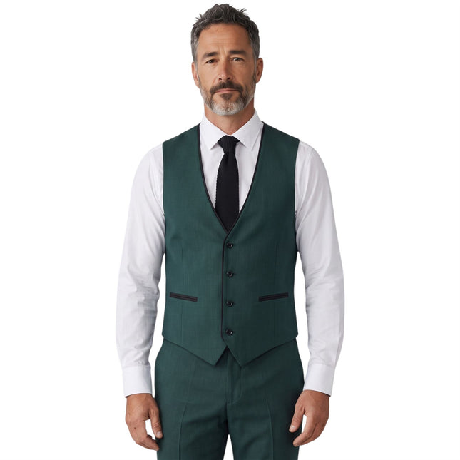 Men's Green Formal 3 Piece Tailored Fit Plain Suit - IM4