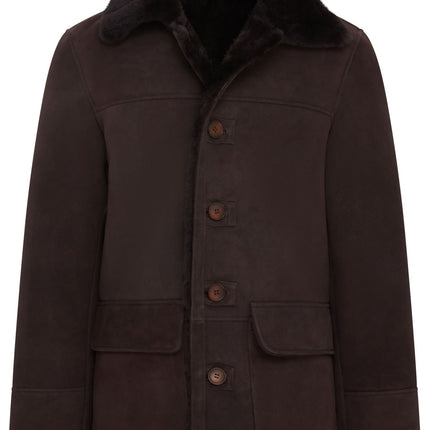 Men's Classic Brown Real Sheepskin Shearling Suede Leather Coat Jacket