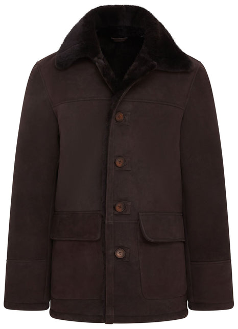 Men's Classic Brown Real Sheepskin Shearling Suede Leather Coat Jacket