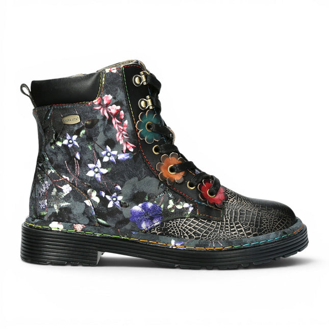 Laura Vita Women's Gothic Victorian Floral Black Leather Lace-Up Boots - Incaso-39