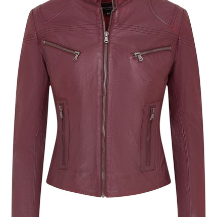 Womens Slim-Fit Leather Biker Jacket-Maldon