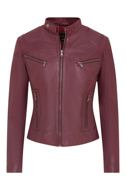 Womens Slim-Fit Leather Biker Jacket-Maldon