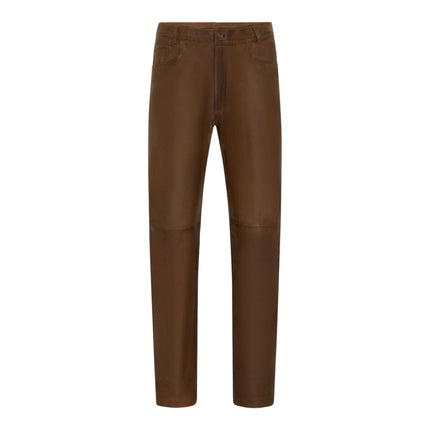 Mens Brown Lamb Leather 501 Biker Jeans - Istanbul