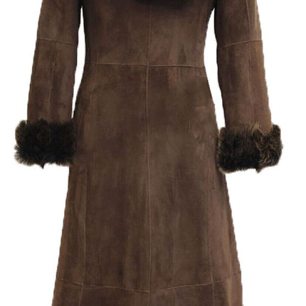 Womens Suede Toscana Sheepskin Hooded Trench Coat-Rushden