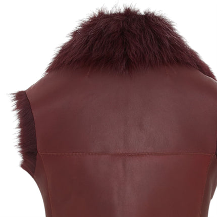 Women's Burgundy Red Toscana Shearling Nappa Leather Sheepskin Gilet - Parkes