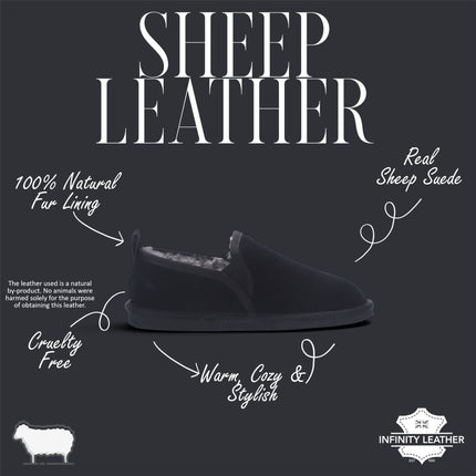Men's Black Genuine Sheepskin Suede Slipper Winter Moccasins - Cedar