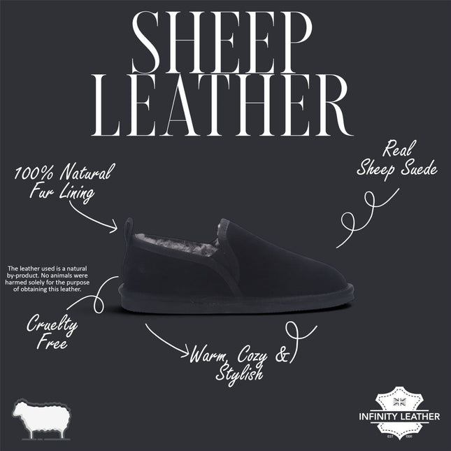 Men's Black Genuine Sheepskin Suede Slipper Winter Moccasins - Cedar