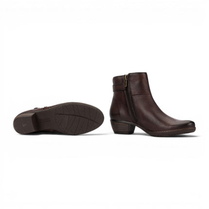 Pikolinos Women's Caoba Red Leather Heel Ankle Boots - Utiel