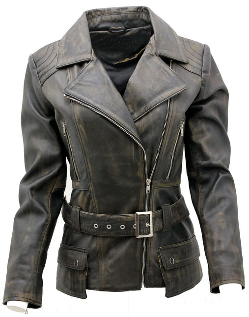 Womens Long Leather Biker Jacket-Quito