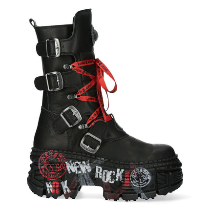 New Rock Mid Calf Punk Leather Boots-WALL028B-C1