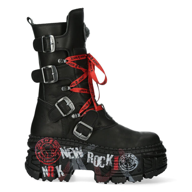 New Rock Mid Calf Punk Leather Boots-WALL028B-C1