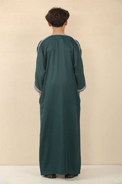Kid's Boys Green Moroccan Thobe Jubba Robe Eid Djellaba Gandoura