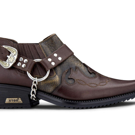 Men’S Brown Snakeskin Winklepicker Leather Biker Boots