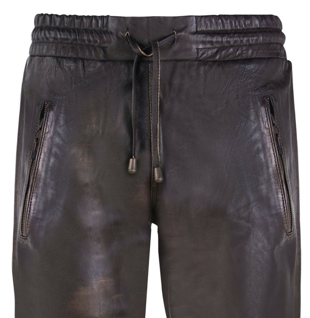 Mens  Leather Jogging Bottoms-Boston