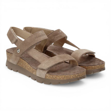 Panama Jack Women's Wedge Stone Grey Suede Leather Sandals - Selma B18