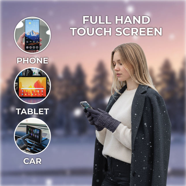 Womens Purple Italian Leather Winter Studded Design Soft Wool Lining Gloves - L-GLV-601