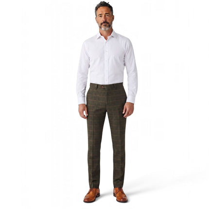 Men's Green Tweed Herringbone Check Trousers - Harris