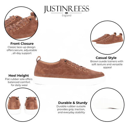 Justin Reess Mens Brown Suede Leather Trainers Sneakers - Josh