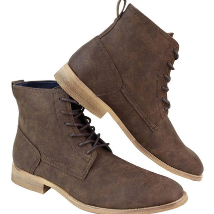 Mens Matt Brown Suede Lace Up Ankle Boots