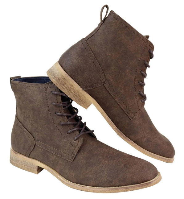 Mens Matt Brown Suede Lace Up Ankle Boots