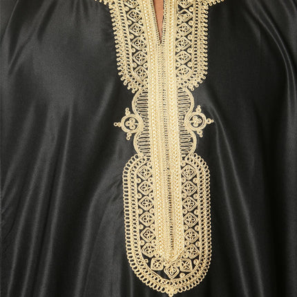 Men's Black Moroccan Thobe Djellaba Jubba Robe Eid