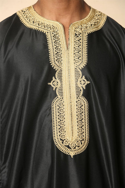Men's Black Moroccan Thobe Djellaba Jubba Robe Eid