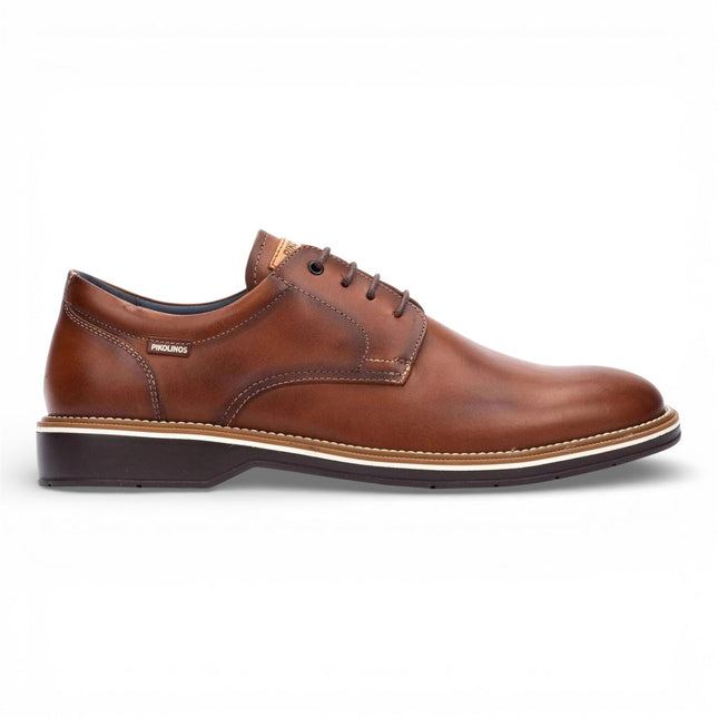 Pikolinos Men's Brown Leather Lace-Up Derby Comfort Shoes - Claret