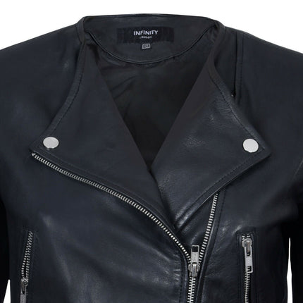 Womens Collarless Biker Jacket-Padova