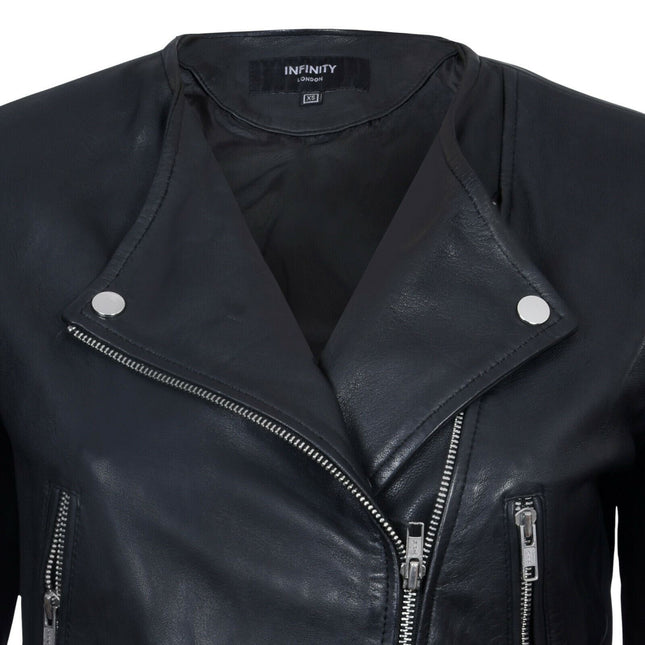 Womens Collarless Biker Jacket-Padova