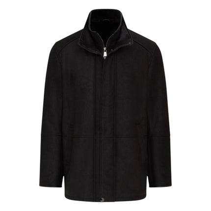 Mens Black Leather Funnel Neck Collar Coat Jacket - Thomas