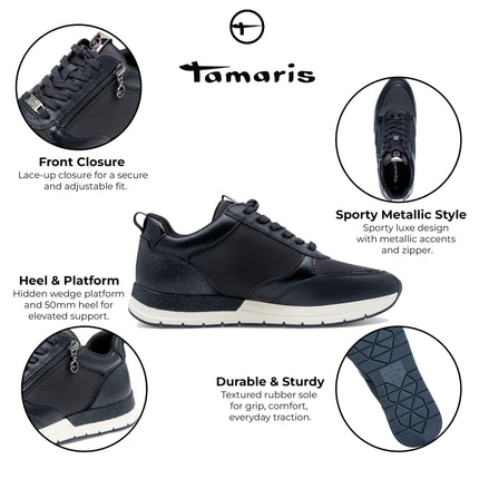 Tamaris Womens Navy Blue Fashion Lace-Up Zipped Sneakers Trainers