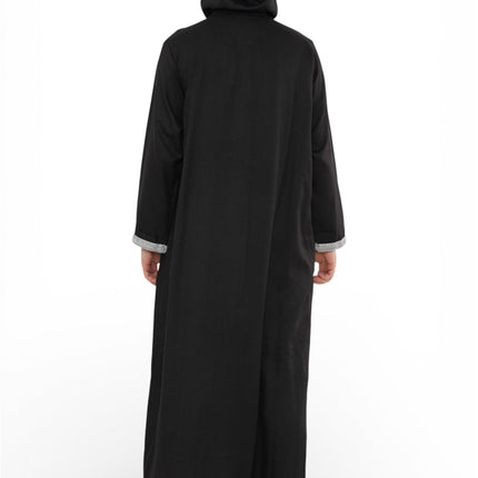 Men's Eid Black Hooded Moroccan Thobe Robe Djellaba Gandoura Ramadan Jubba- HM3