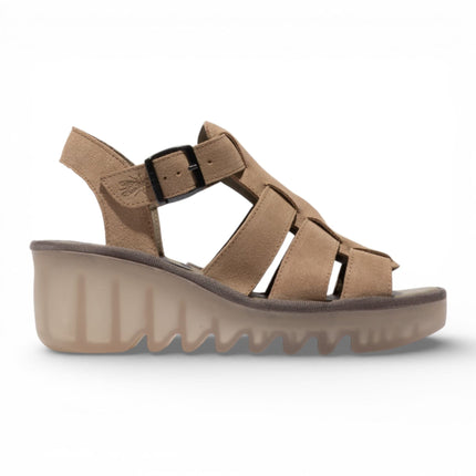 Fly London Women's BAIC621FLY Taupe Suede Leather Wedge Sandals