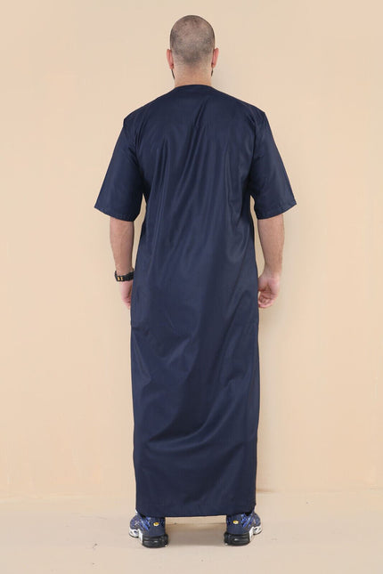 Mens Navy Thobe Jubba Islamic Arab Moroccan Saudi Zipped Kaftan Arab Robe