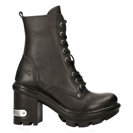 New Rock Gothic Black Leather Biker Boots- Neotyre07X-S1